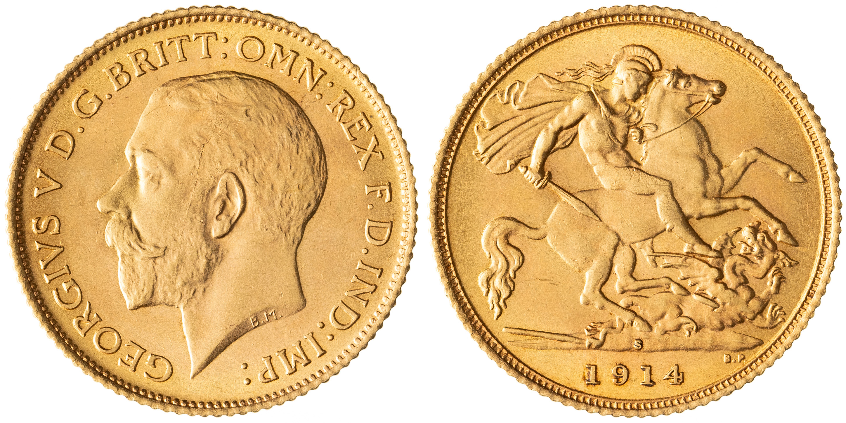 George V, St George Reverse, Half Sovereign, 1914-S, UNC