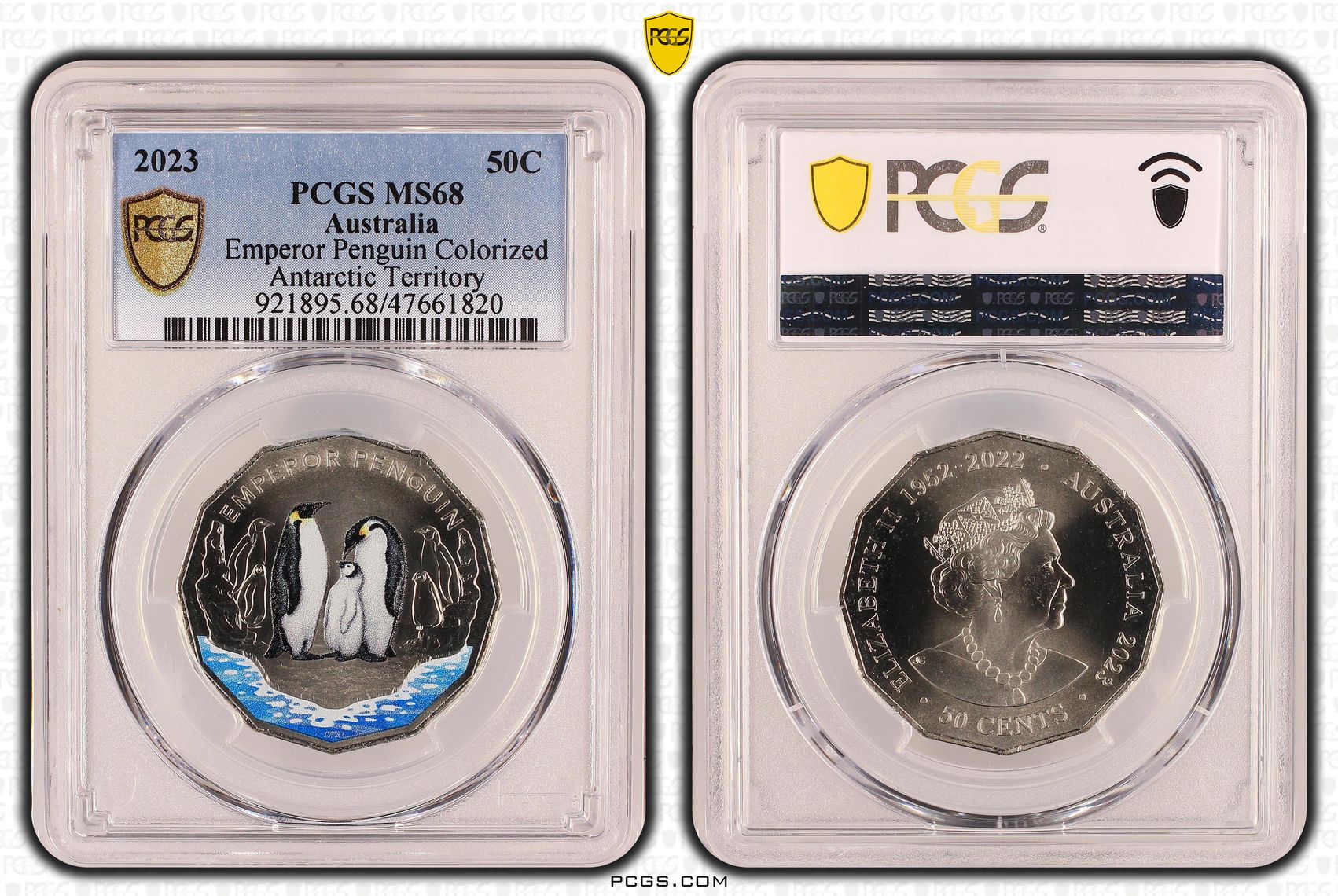 Emperor Penguin Colorized , Fifty Cent, 2023, PCGS MS68
