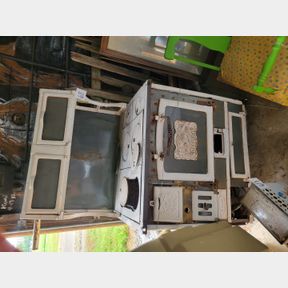 Antique cast iron and metal porcelain stove - Home Comfort