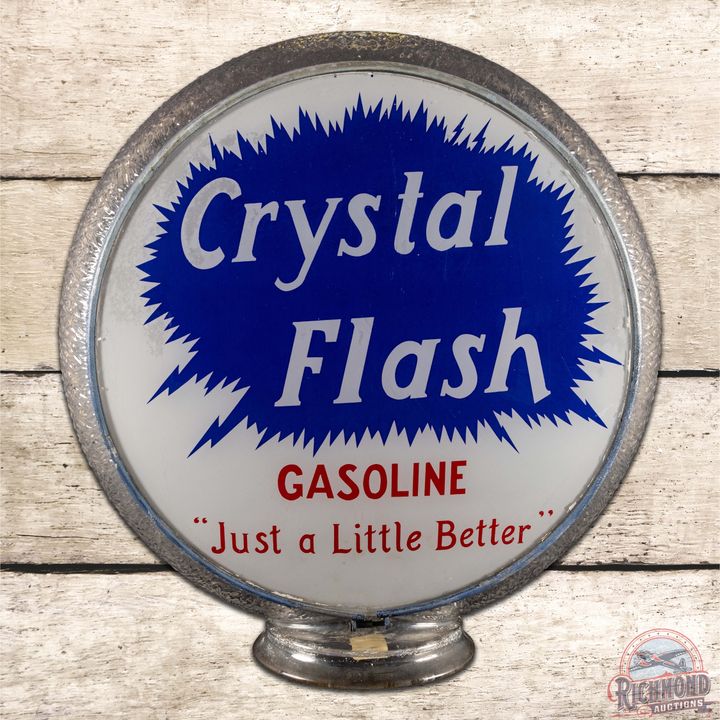 Crystal Flash Gasoline Complete Gas Pump Globe w/ Clear Gill Ripple Body