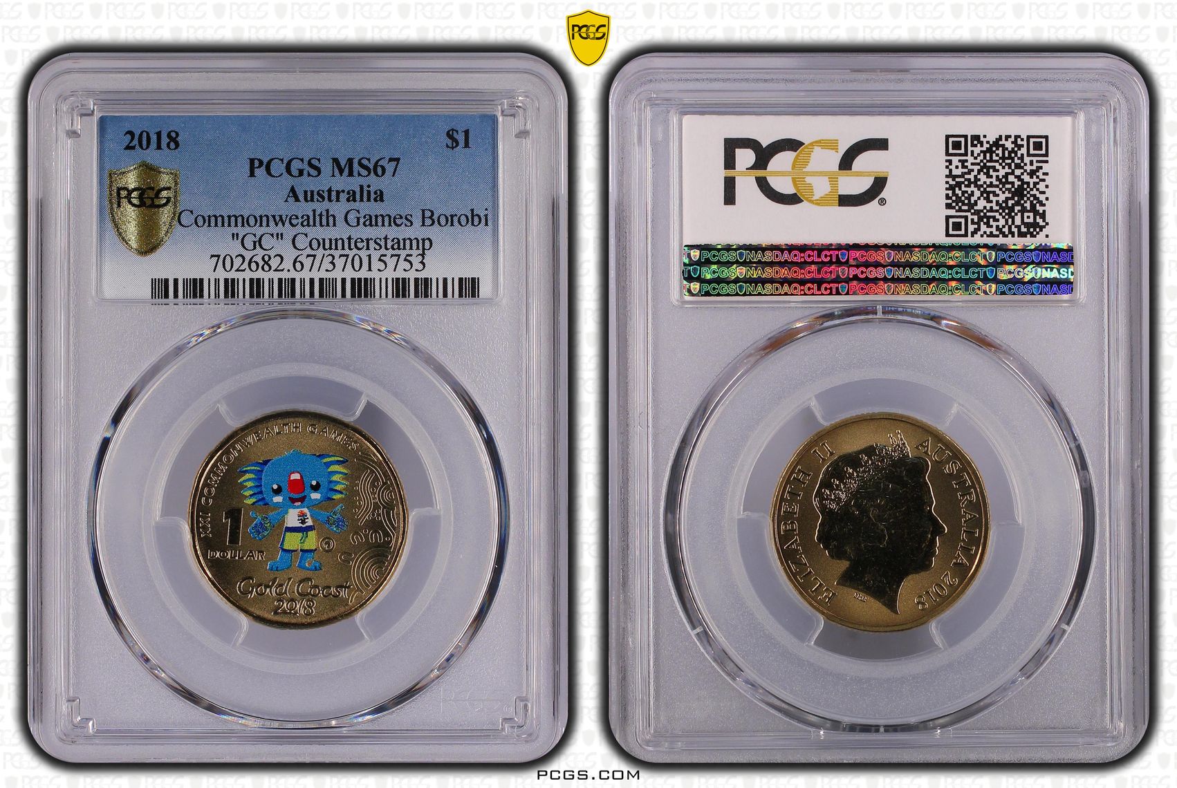 Commonwealth Games Borobi Map Counterstamp, One Dollar, 2018, PCGS MS67