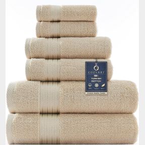 COZYART BEIGE BATH TOWEL SET, TURKISH COTTON HOTEL LARGE TOWEL BULK FOR BATHROOM, THICK BATHROOM SET OF 6 WITH 2 BATH TOWELS, 2 HA