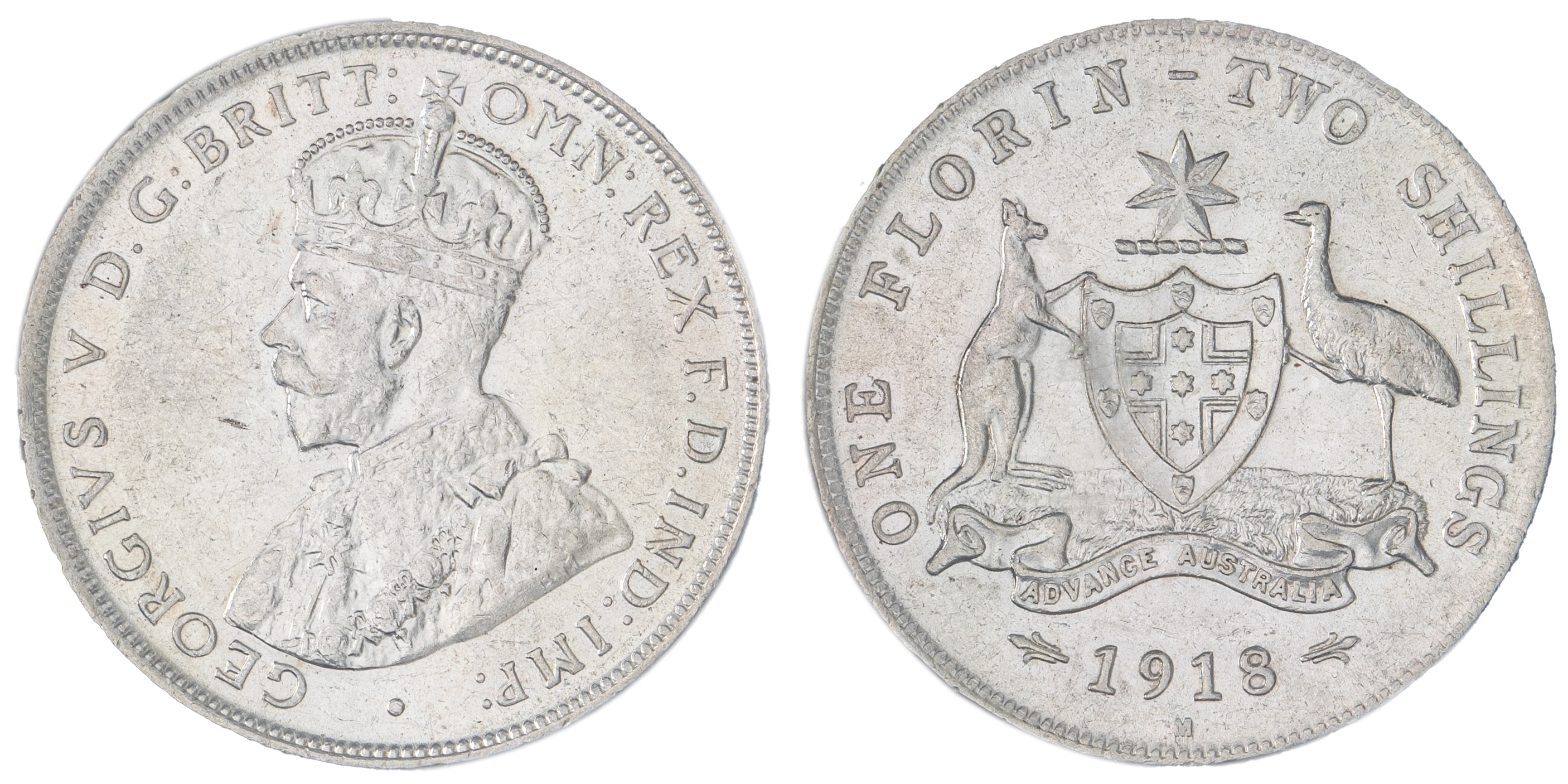 George V, Florin, 1918-M, UNC