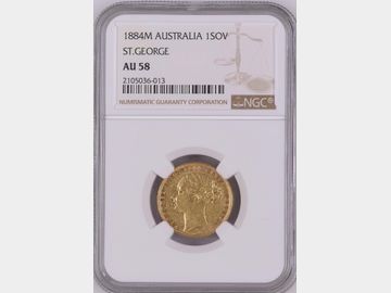 1884 VICTORIA YOUNG HEAD MELBOURNE MINT GEORGE & DRAGON GOLD SOVEREIGN AU58