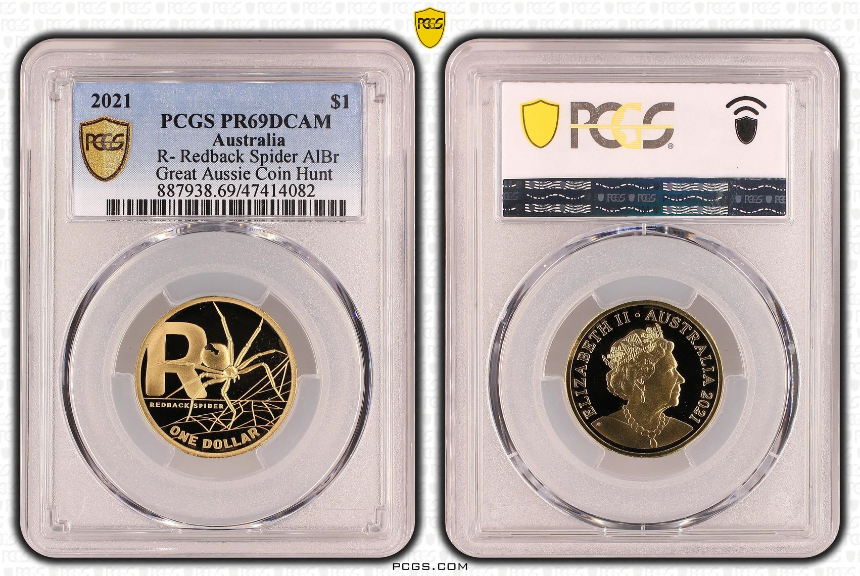 Elizabeth II, R- Redback Spider AlBr, One Dollar, 2021, PCGS PR69DCAM