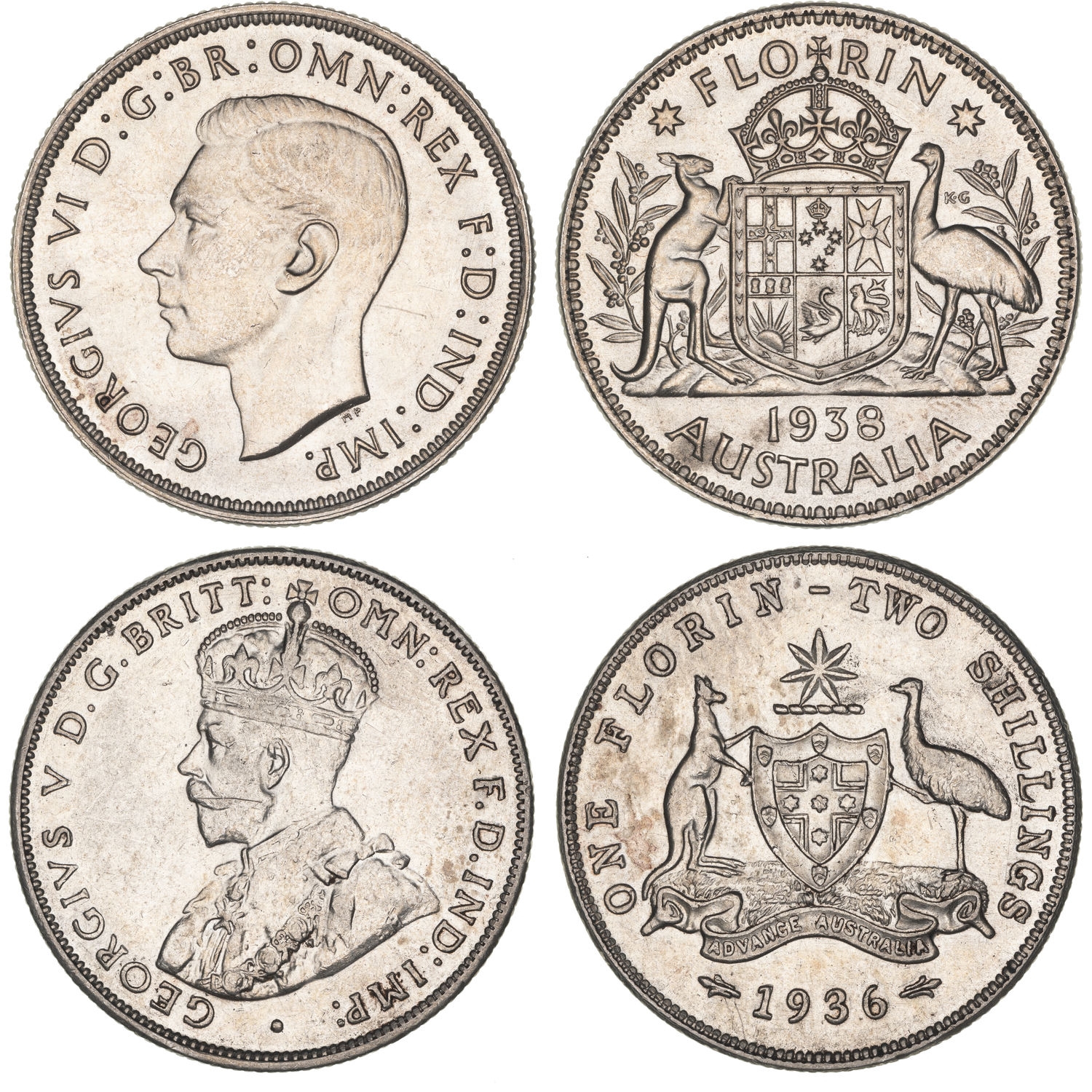 George V - George VI, Florin, 1936 - 1938, VF - EF
