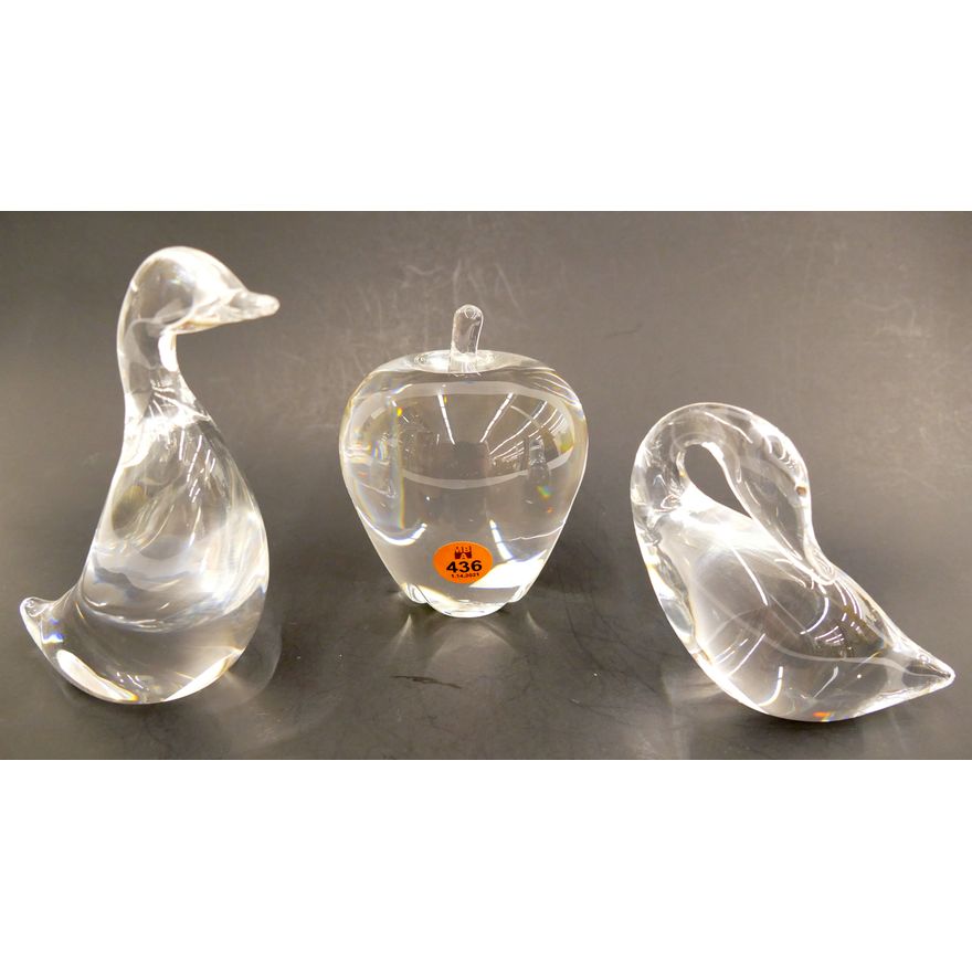 3pc Steuben Crystal Ducks & Apple- largest 5''