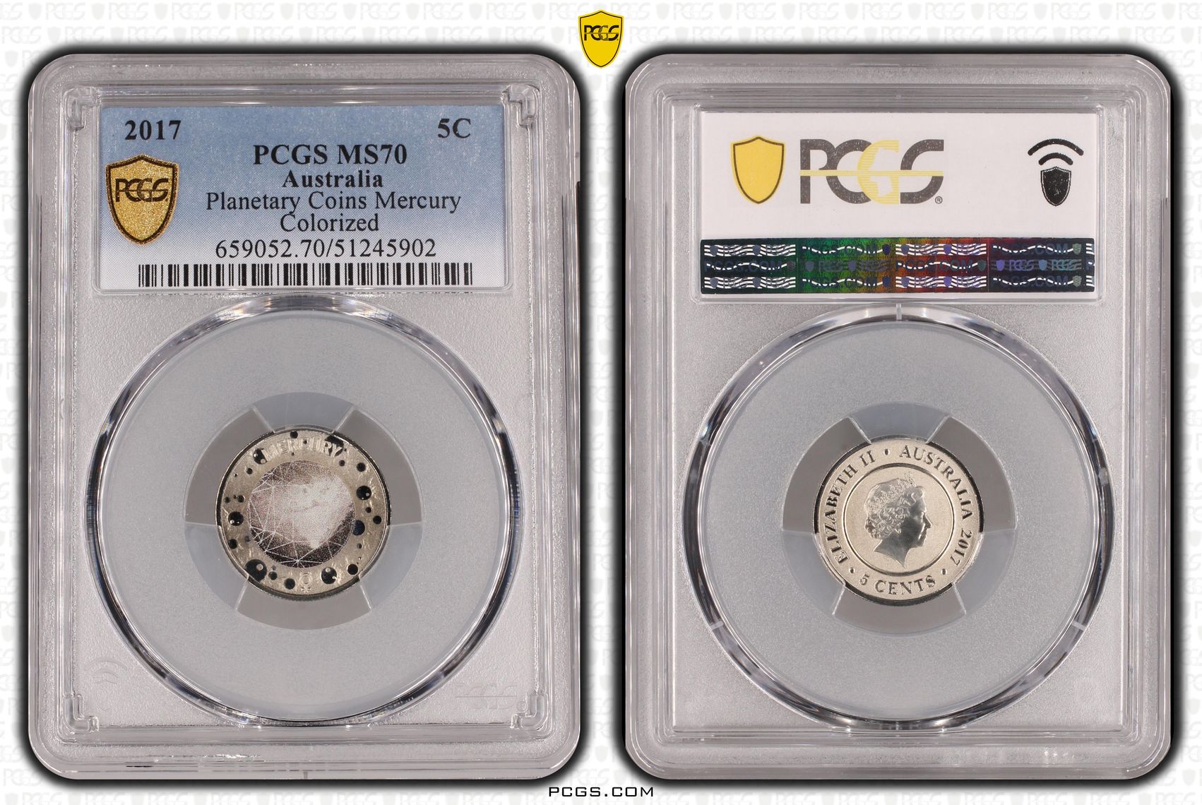 2017 Aus 5 Cent Planetary Coins Mercury Colorized PCGS MS70