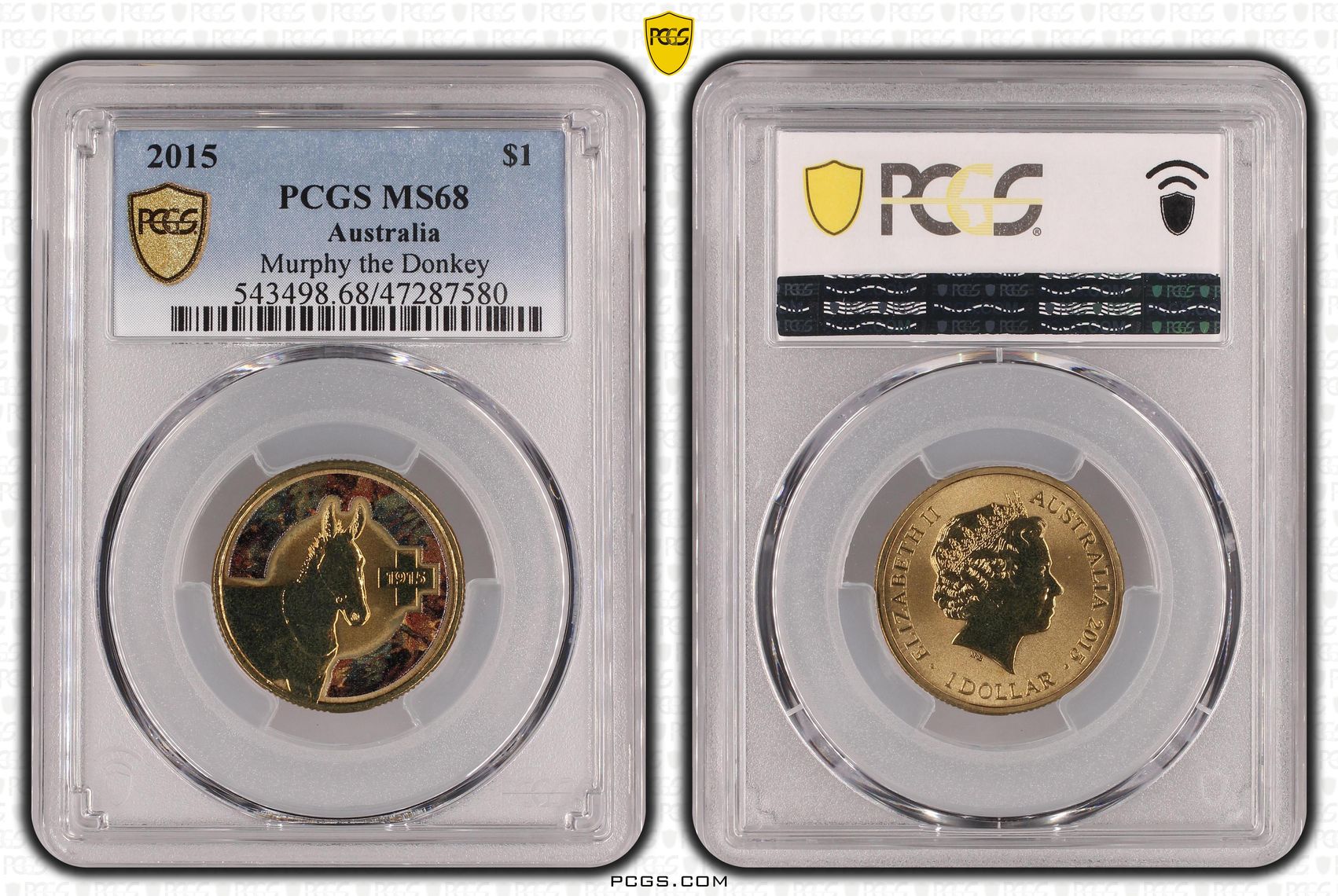 Elizabeth II, Murphy the Donkey, One Dollar, 2015, PCGS MS68