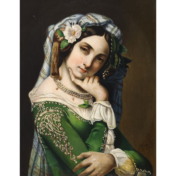 A. Gutierrez ''The White Flower'' (Portrait) Oil