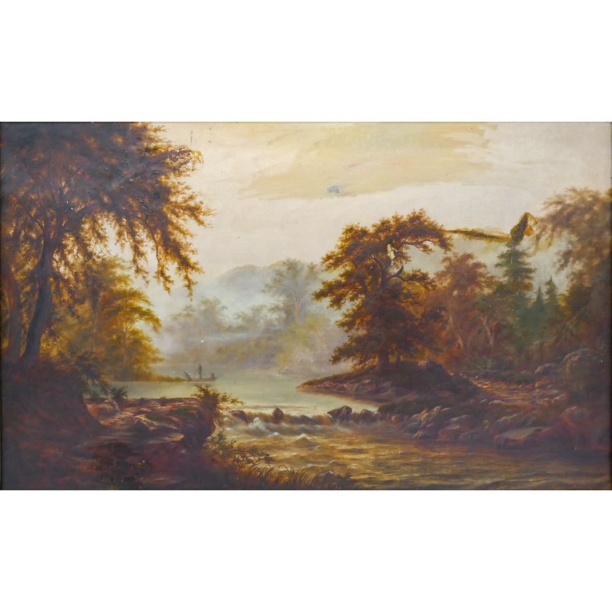 Antique Hudson River School Landscape Oil Painting Framed