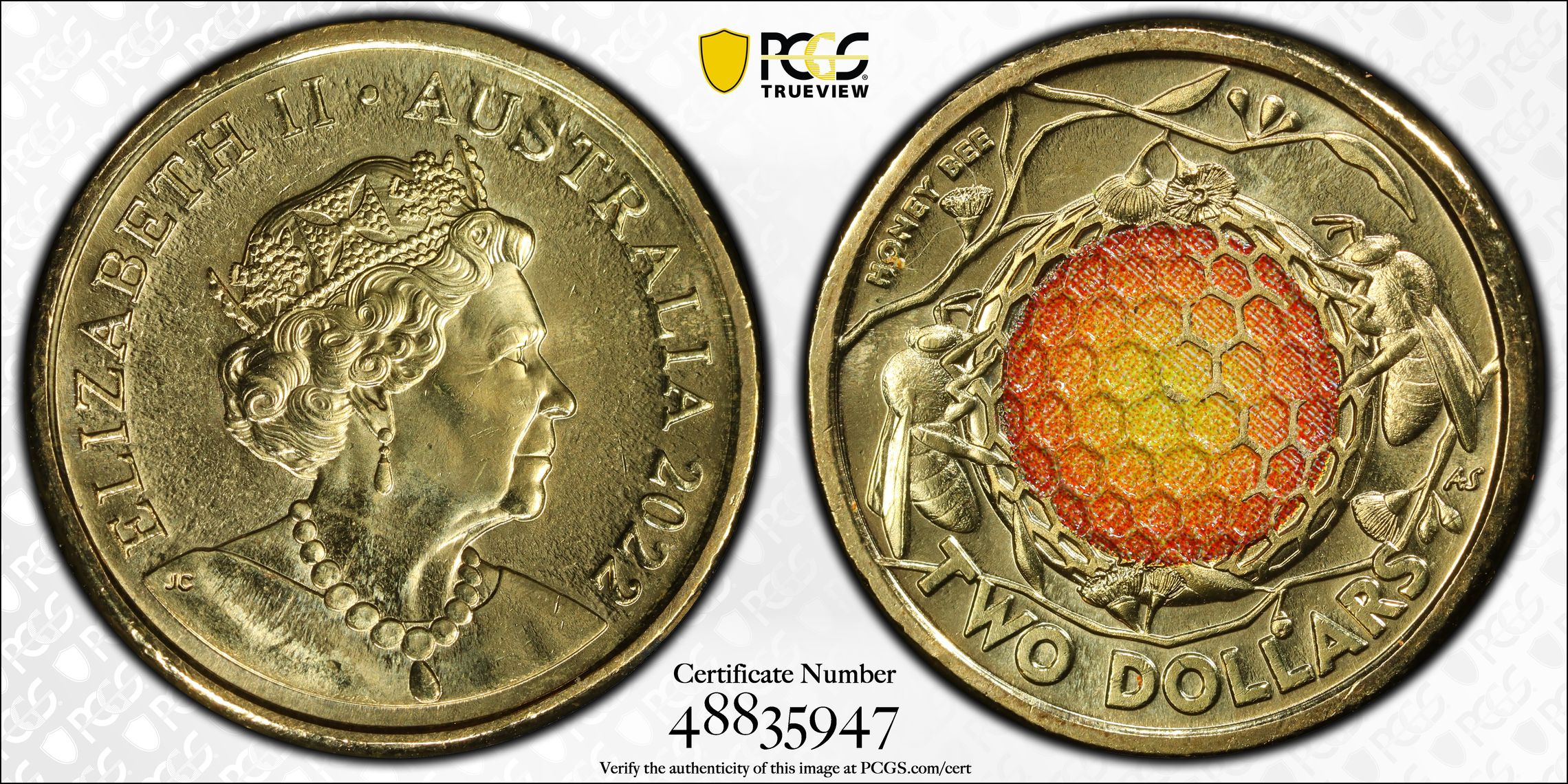 Honey Bee Colorized , Two Dollar, 2022, PCGS MS66