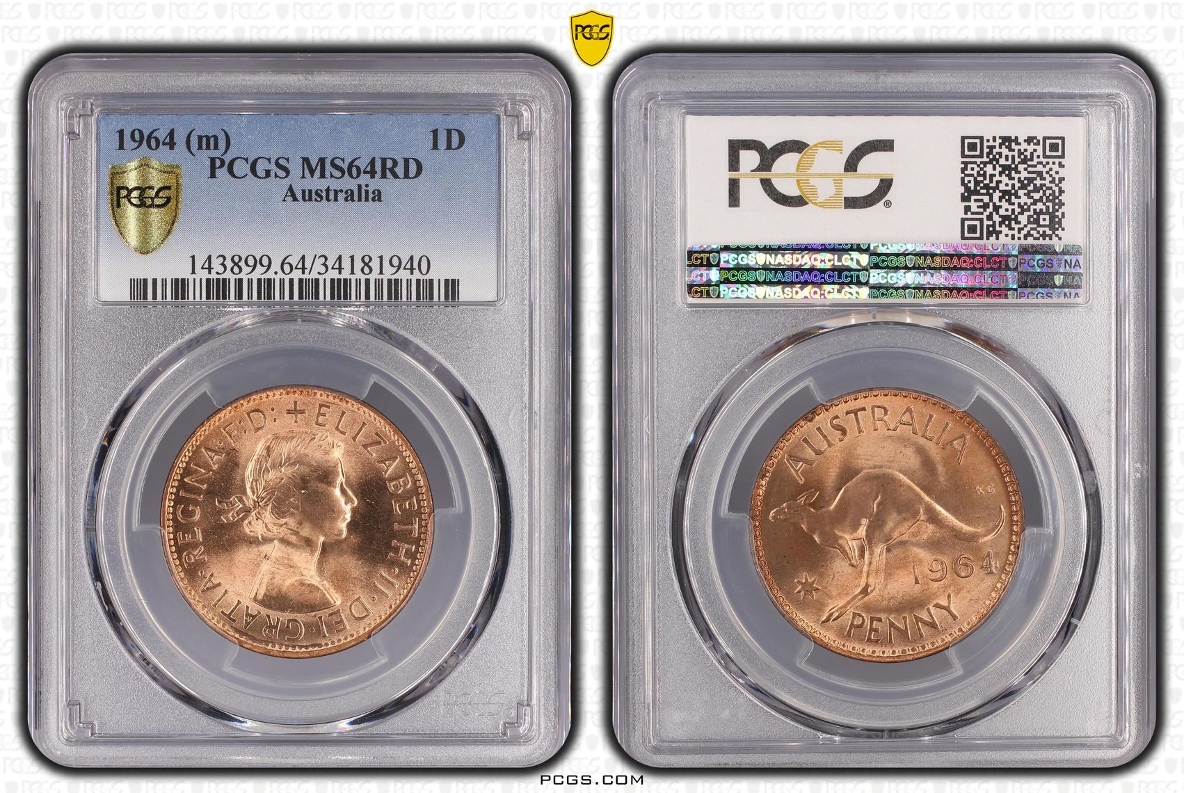 1964 Australia Penny PCGS - MS64RD -940