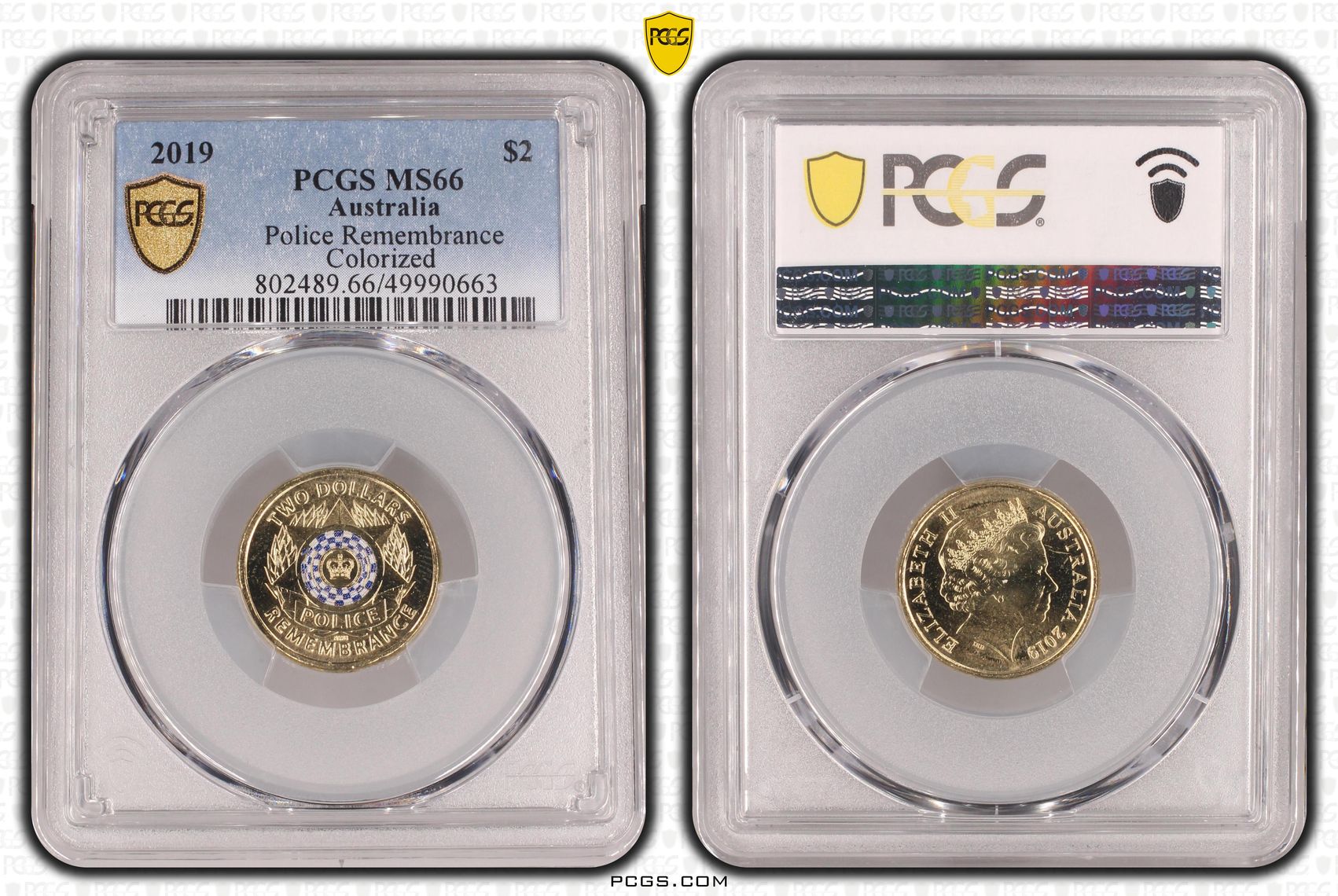 Police Remembrance Colourised, Two Dollar, 2019, PCGS MS66