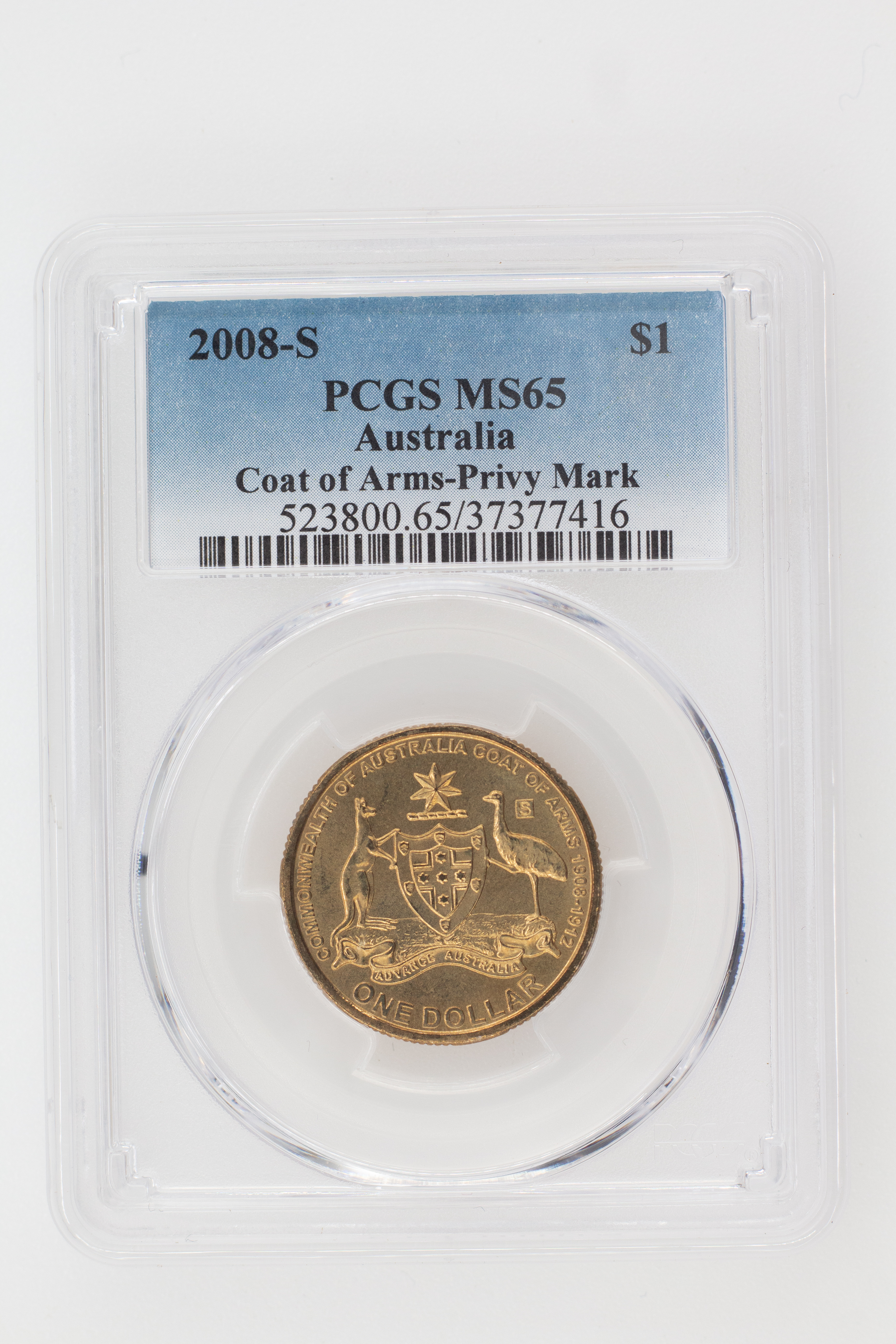 2008-S Australia One Dollar, $1 Coat of Arms-Privy Mark PCGS - MS65 -416