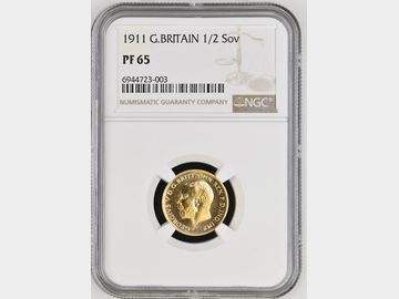 1911 GEORGE V PROOF GOLD HALF SOVEREIGN PF65