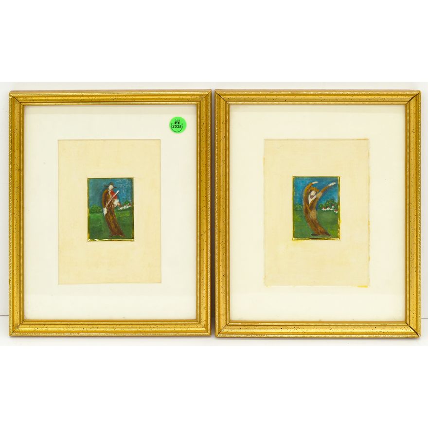 Pair Lisel Salzer Oil Miniature Paintings 3''x2''
