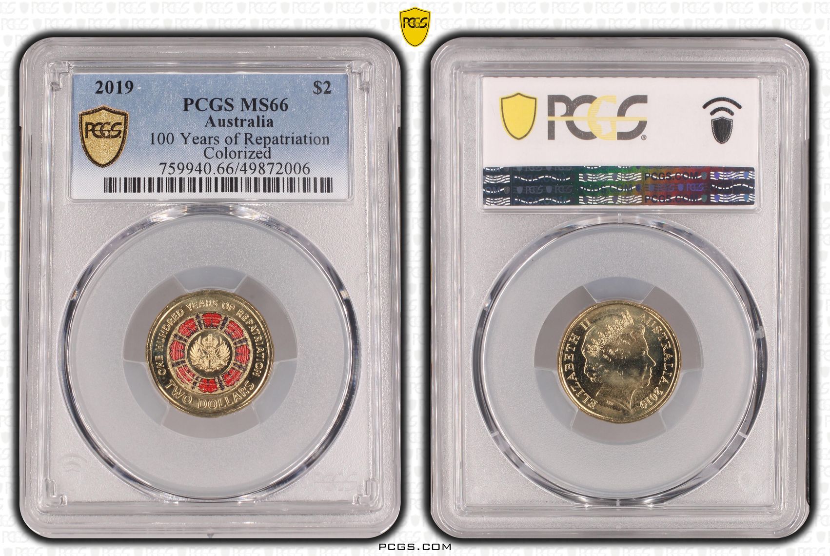 490 · Elizabeth II, 100 Years of Repatriation - Colorized , Two Dollar, 2019, PCGS MS66