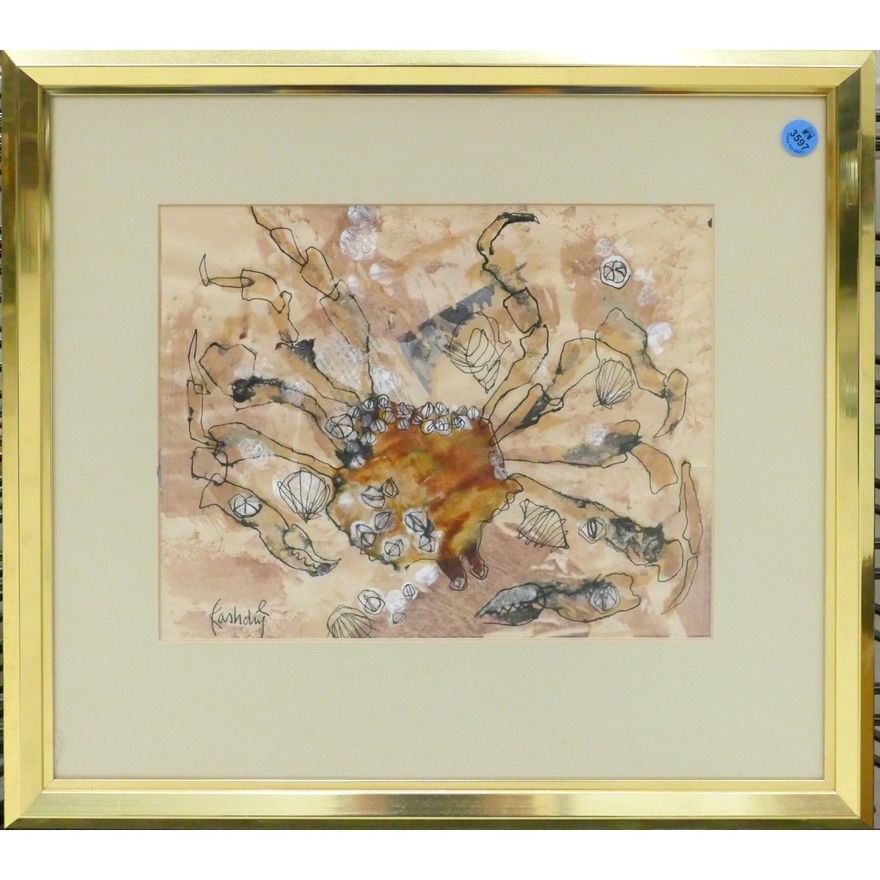 John Kashdan (1917-2001 American) ''Crab'' Watercolor Framed 16''x17.5''