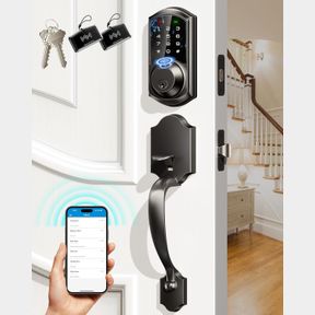 VEISE FINGERPRINT SMART LOCKS FOR FRONT DOOR WITH HANDLE SET, APP CONTROL, KEYLESS ENTRY KEYPAD DEADBOLT, DIGITAL ELECTRONIC TOUCH