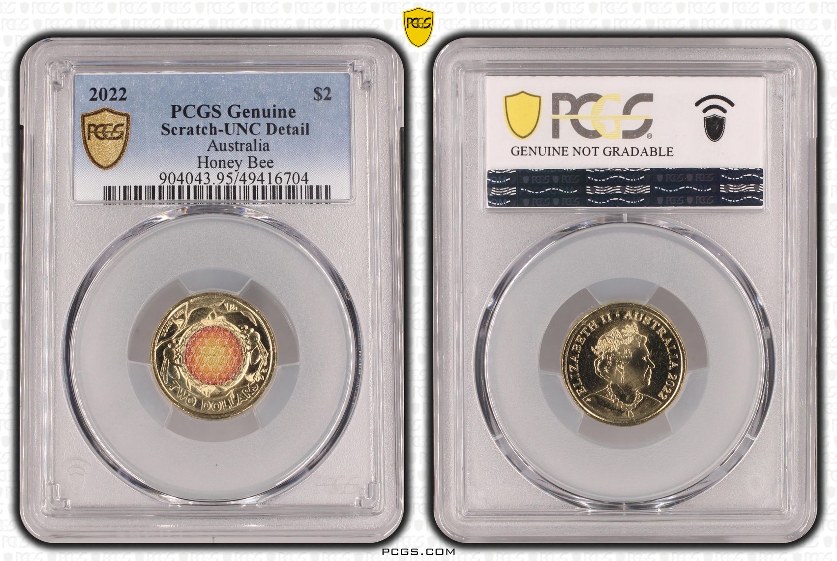 Honey Bee Colorized, Two Dollar, 2022, PCGS Genuine - UNC Details (95 - Scratch)