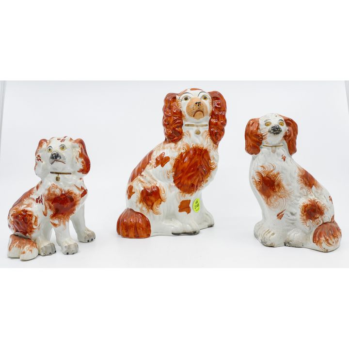 3pc Antique Staffordshire Ceramic Dog Figures 5'' to 7.5''