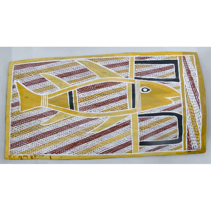 Djimbarrdjimbarrwuy Aboriginal Fish Bark Painting 10''x18''
