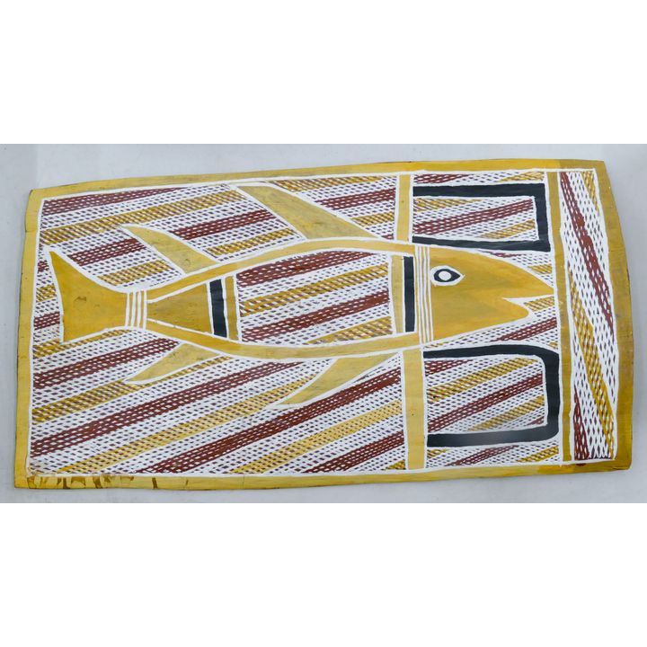 Djimbarrdjimbarrwuy Aboriginal Fish Bark Painting 10''x18''