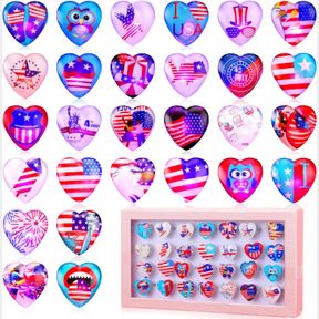 28 PCS 4TH OF JULY LIGHT UP RINGS HEART SHAPE AMERICAN FLAG LED RINGS PRIZE PATRIOTIC GLOW IN THE DARK RINGS 4TH OF JULY GIFTS