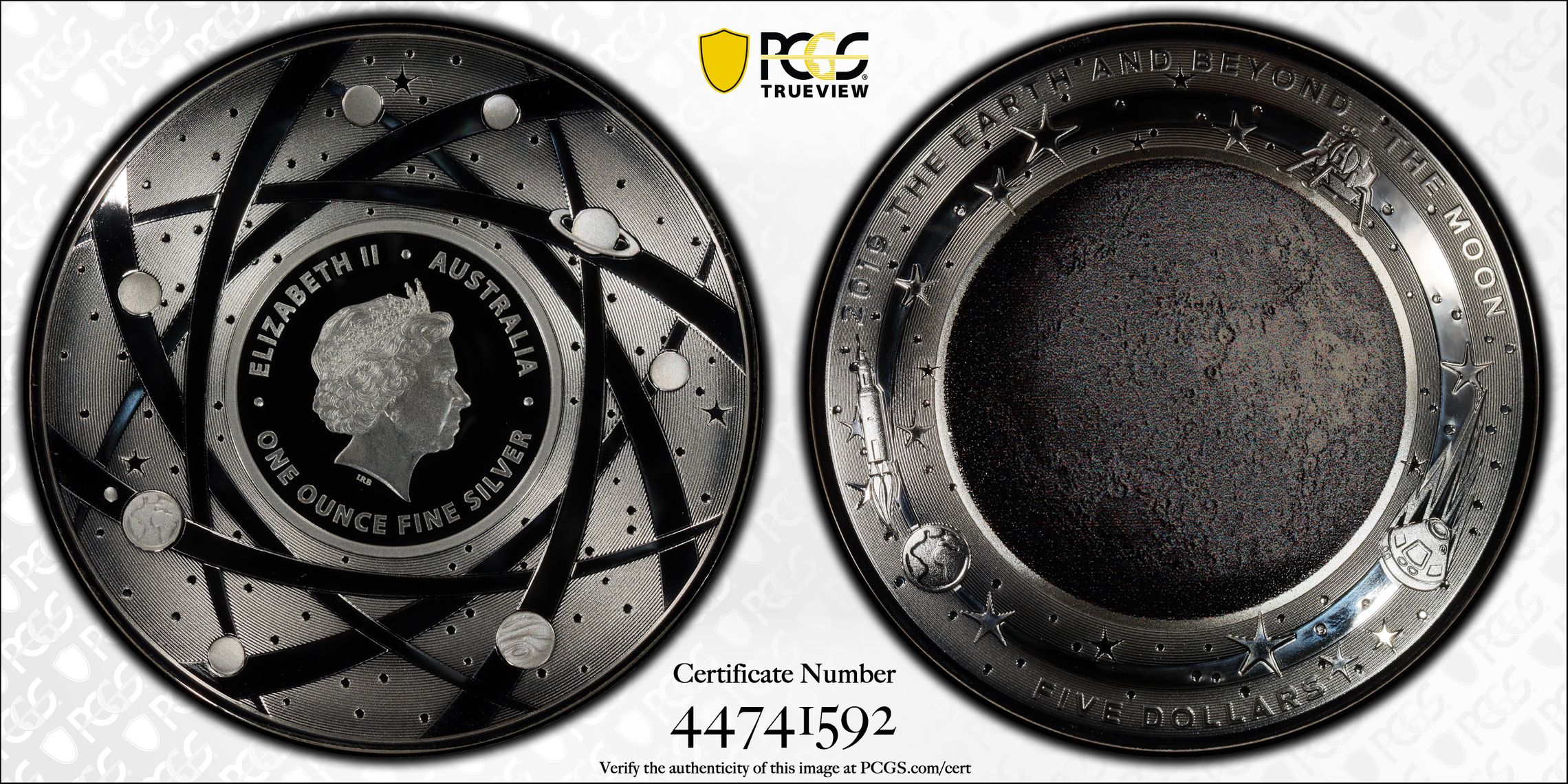 Elizabeth II, The Moon POP 138/0, Five Dollar, 2019, PCGS PR70DCAM