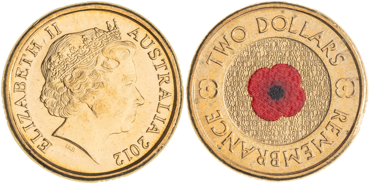 Elizabeth II, Red Poppy , Two Dollars, 2012, EF