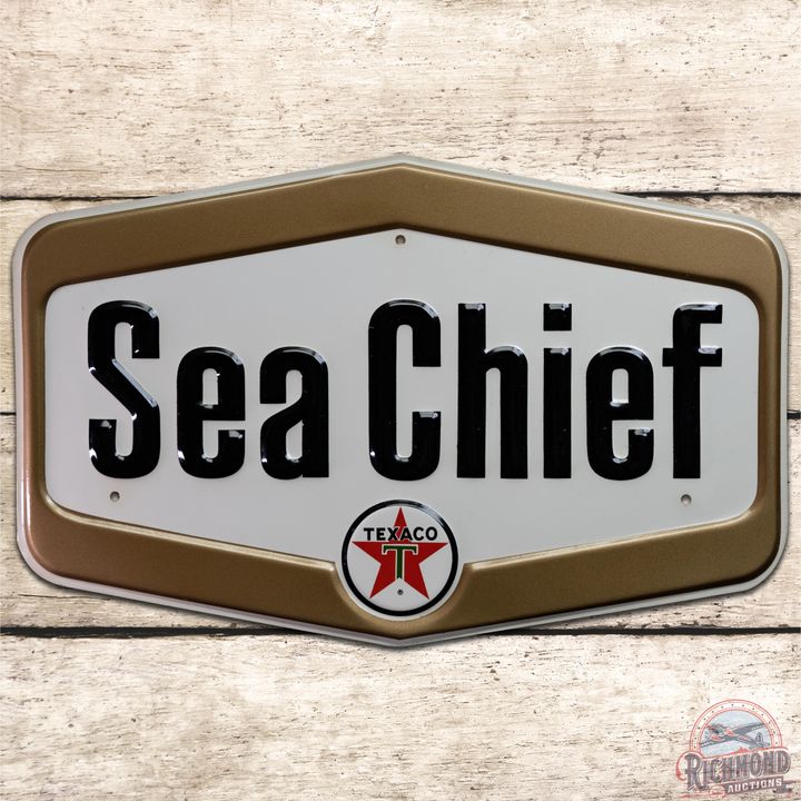 NOS Texaco Sea Chief SST Embossed Pump Plate Sign - 9.25