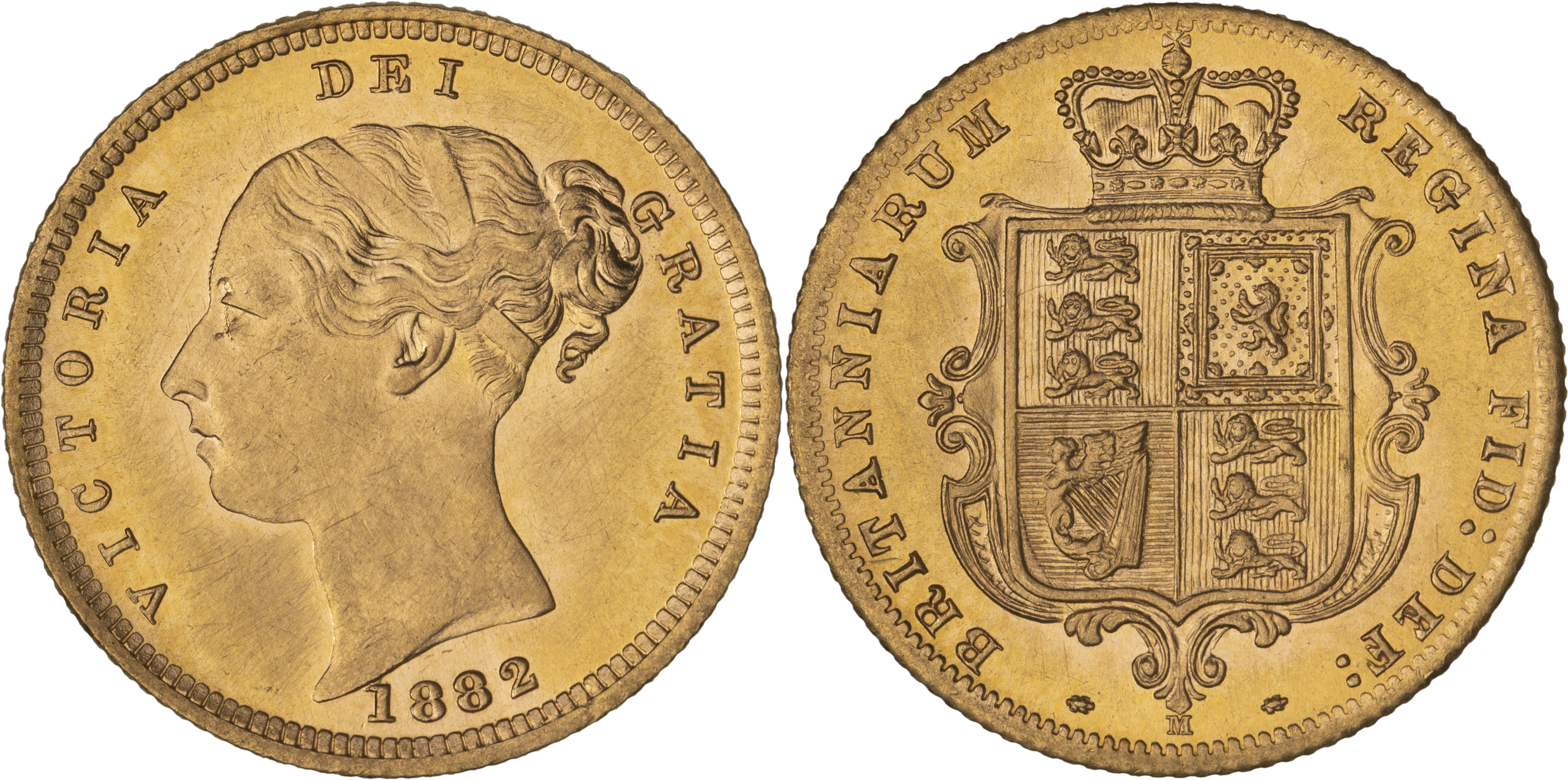 Victoria, Shield Reverse - Young Head, Half Sovereign, 1882-M, CHU