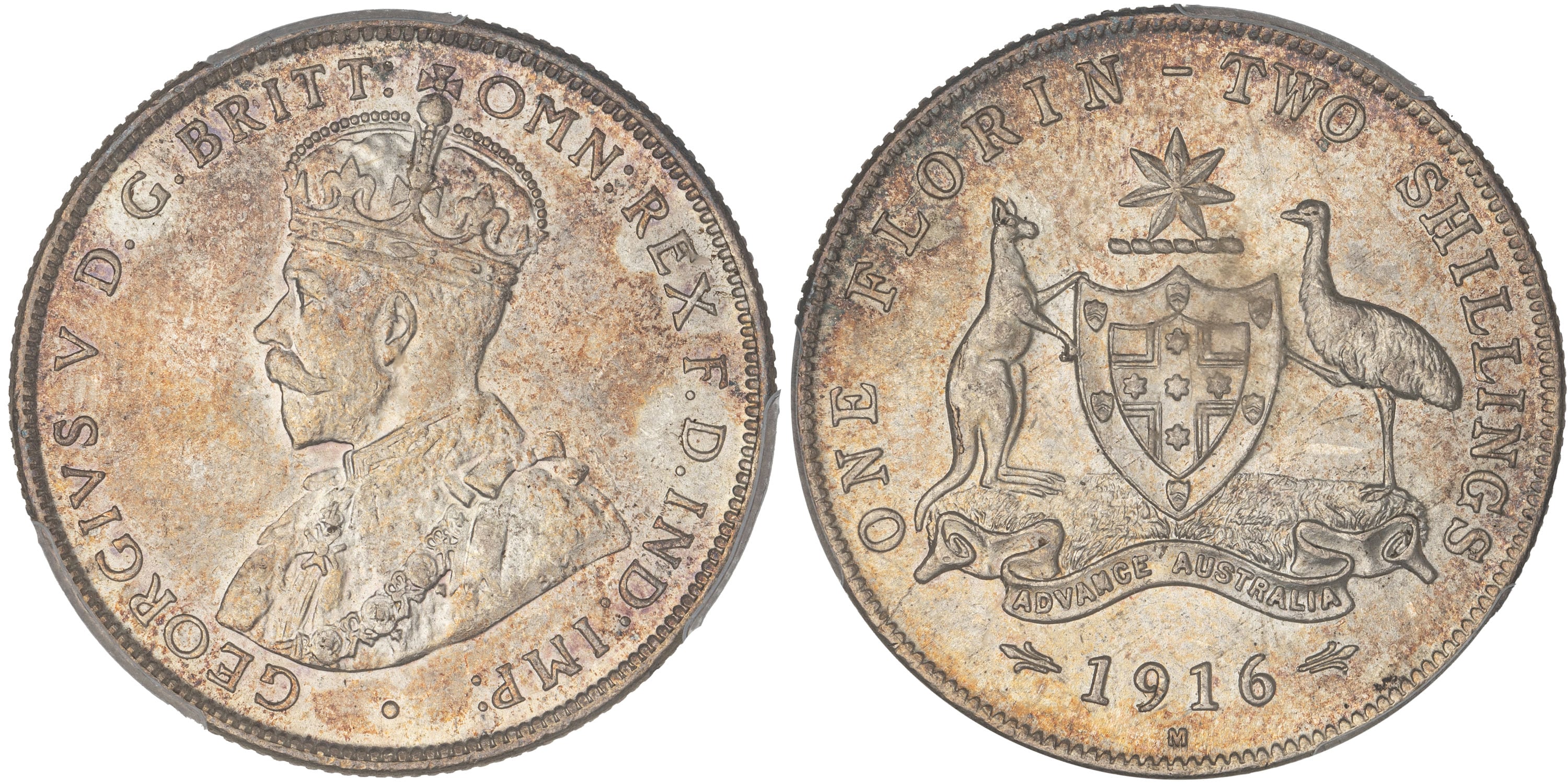 George V, Florin, 1916-M, PCGS MS63