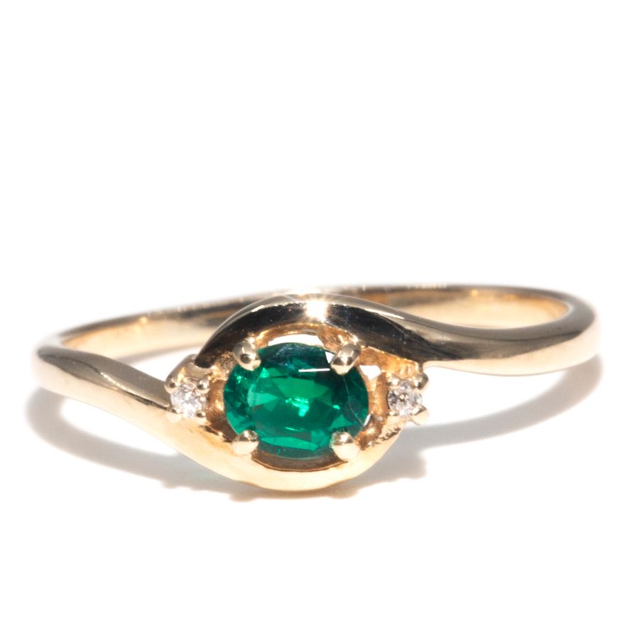 9 Carat Gold Diamond & Synthetic Emerald Ring