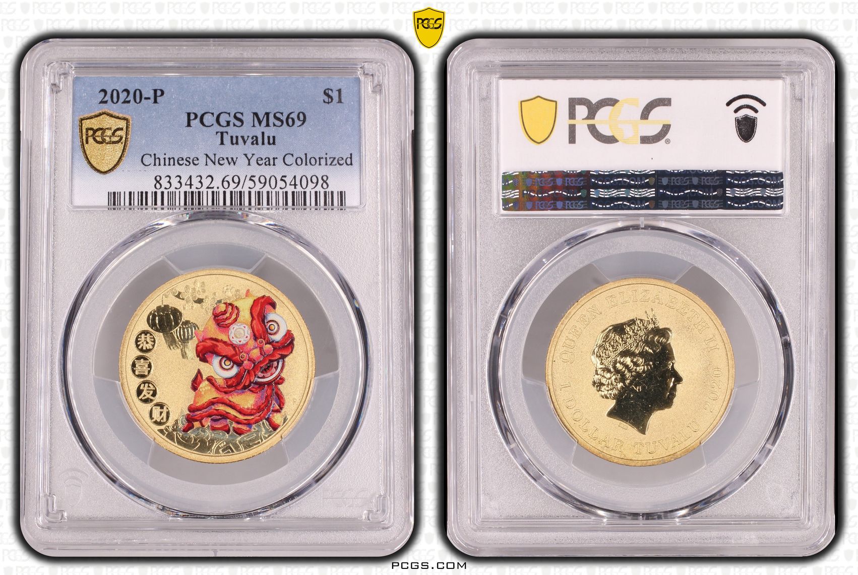 289 · Tuvalu, Chinese New Year Colorized, POP 12/0, One Dollar, 2020-P, PCGS MS69