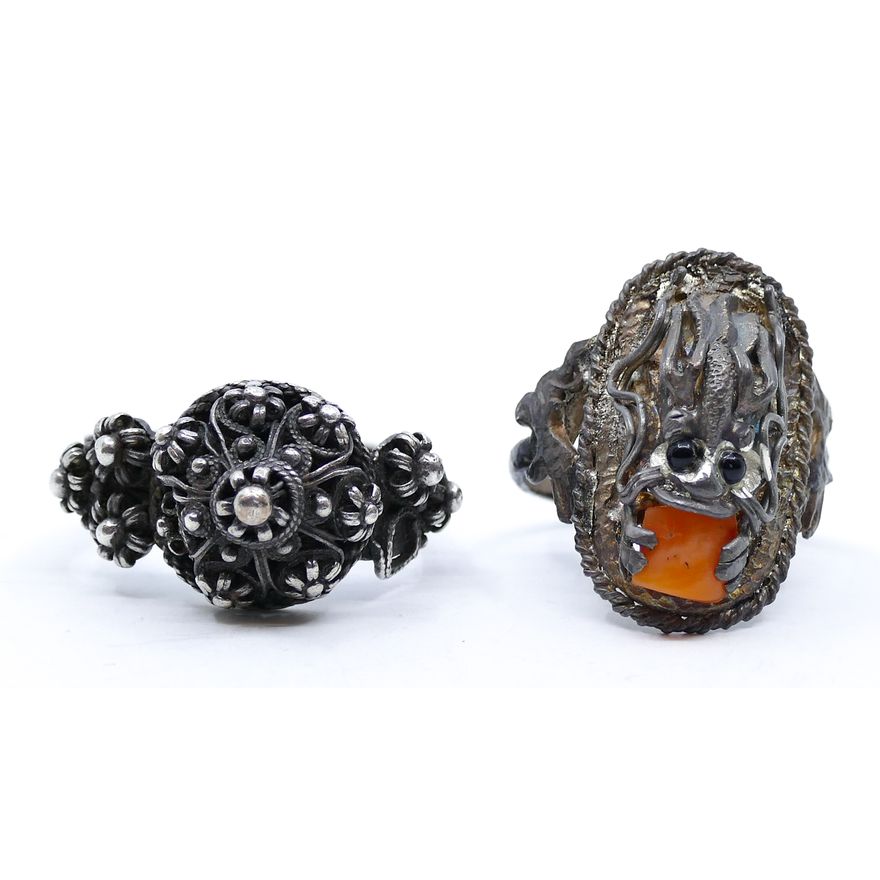 Box 2pc Old Chinese Silver Rings