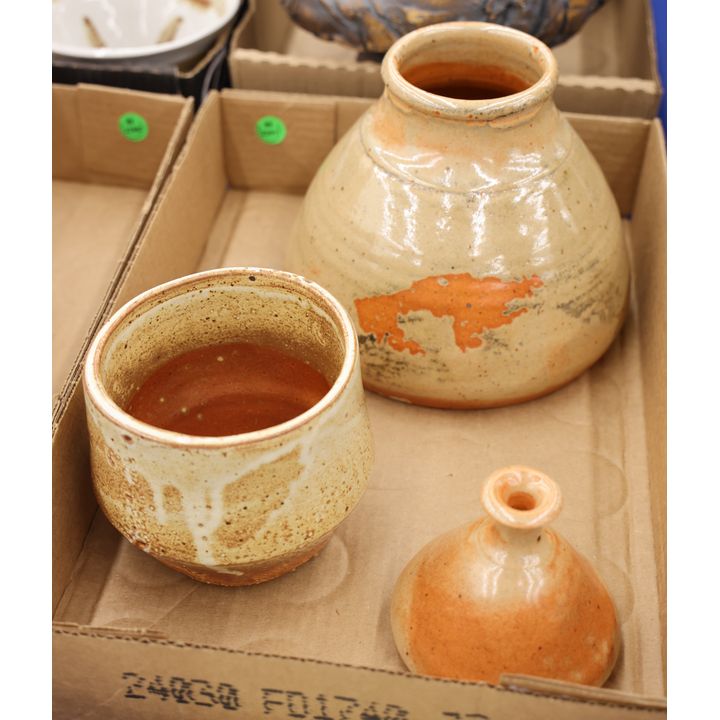 Box 3pc Ed Brannan Shino Pottery Vases