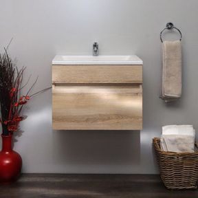 Valore Floating Vanity with Polymarble Resin Basin Washed Shale | BASIN CRACKED / SOME PARTS BROKEN ON VANITY