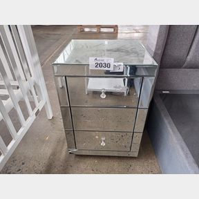 MIAMI MIRRORED FURNITURE BEDSIDE TABLE CABINET 3 DRAWERS - CXRACKED