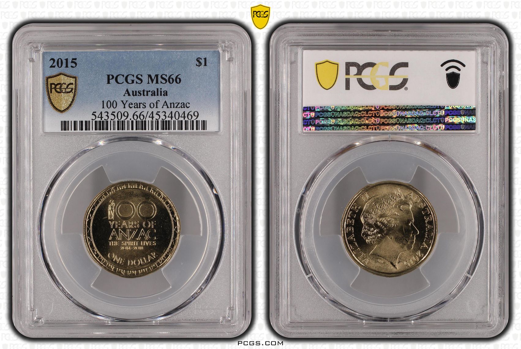 Elizabeth II, 100 Years of Anzac, One Dollar, 2015, PCGS MS66