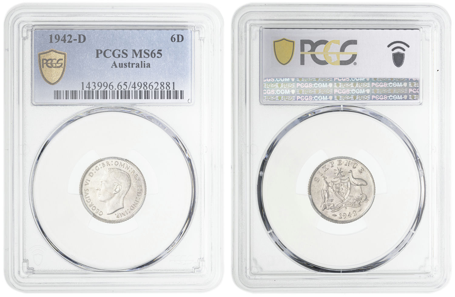 George VI, Sixpence, 1942-D, PCGS MS65