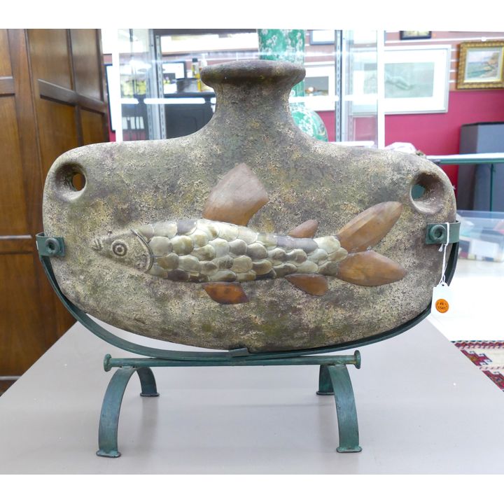 Large Decorative Fish Ceramic Vessel on Stand 19''x22''