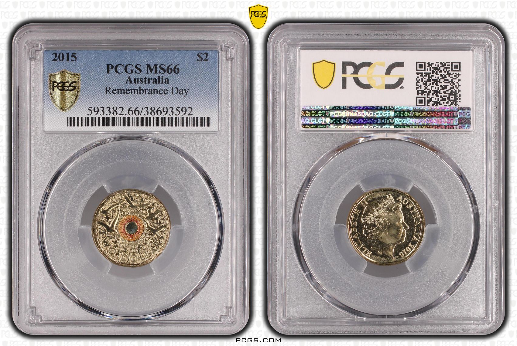 2015 Australia Two Dollar, $2 Remembrance Day PCGS - MS66 -592