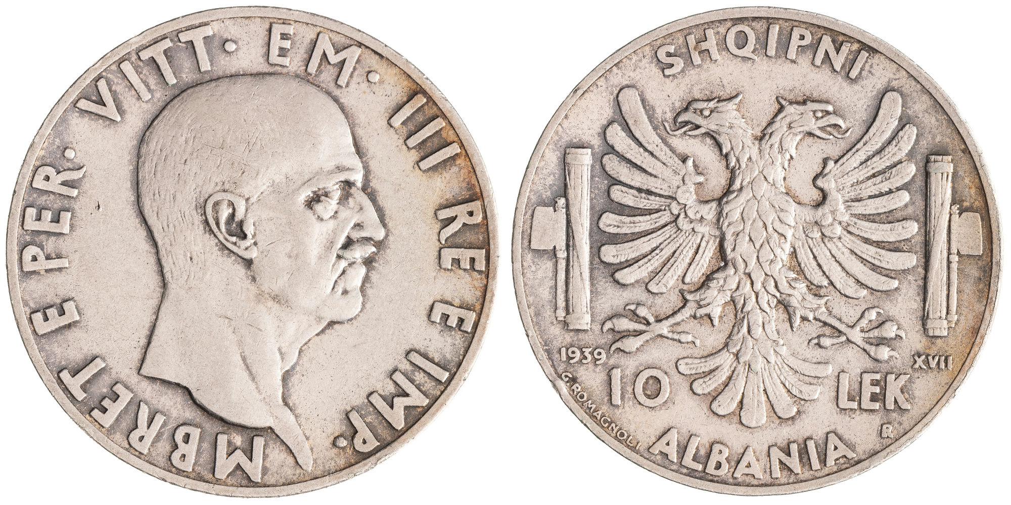 Albania, Italian Occupation WWII, Ten Lek, 1939, aEF