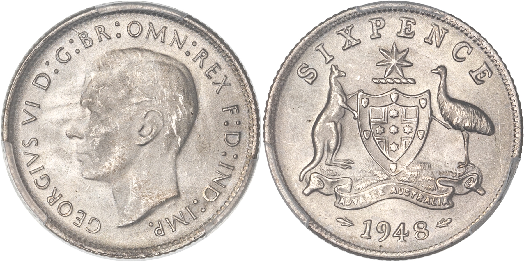 George VI, Sixpence, 1948, PCGS MS65