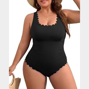 CHARMO PLUS SIZE SWIMSUIT FOR WOMEN 2025 TUMMY CONTROL SCALLOPED RIBBED ONE PIECE SWIMSUITS RUCHED MODEST BATHING SUIT