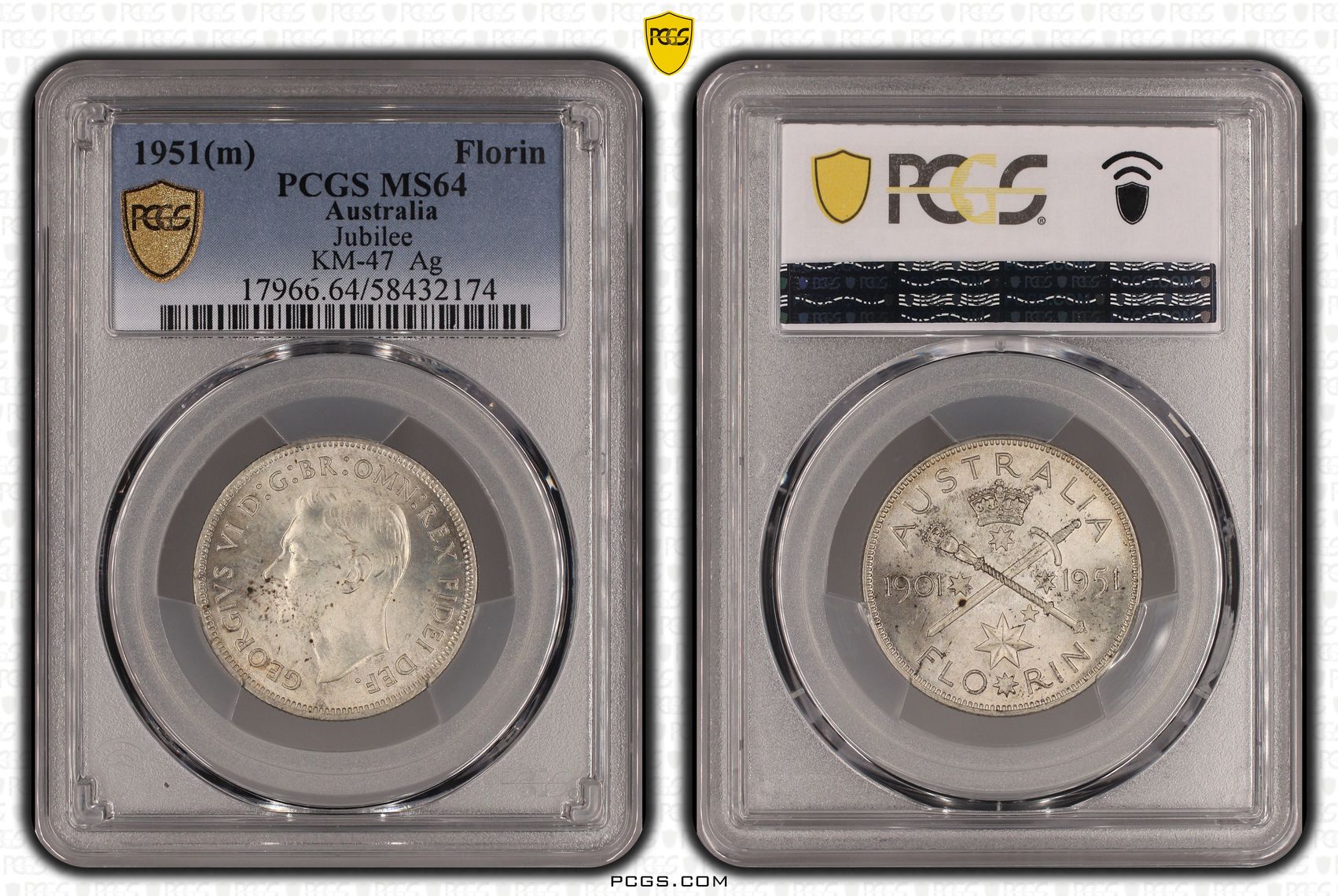 Jubilee KM-47 Silver, Florin, 1951(m), PCGS MS64