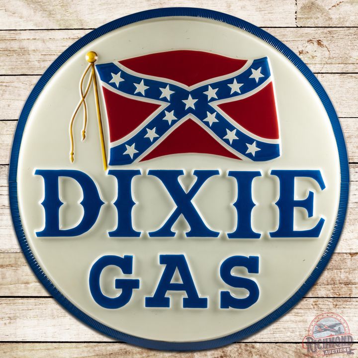 1960's 6' Dixie Gas Embossed Lighted Service Station Sign w/ Logo - 8.75