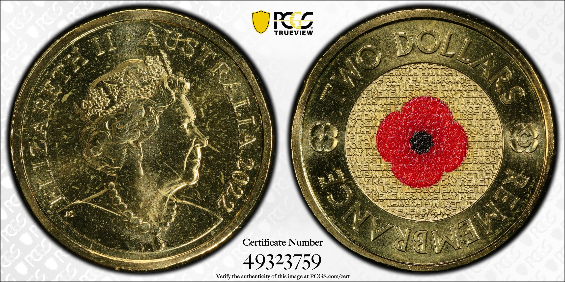 Remembrance Day Colourised, Two Dollar, 2022-C, PCGS MS67
